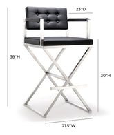 Director Black Performance Vegan Leather and Stainless Steel Barstool Model: TOV-K3625